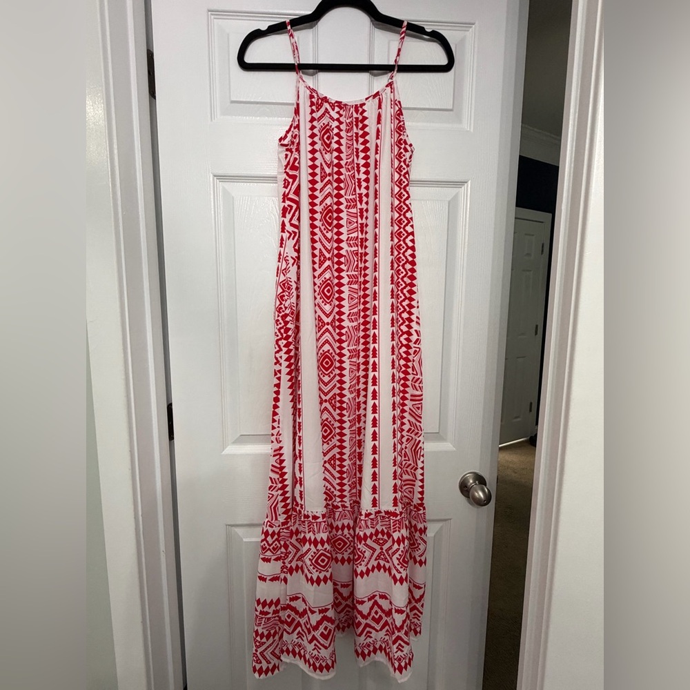 Red and White Maxi Dress